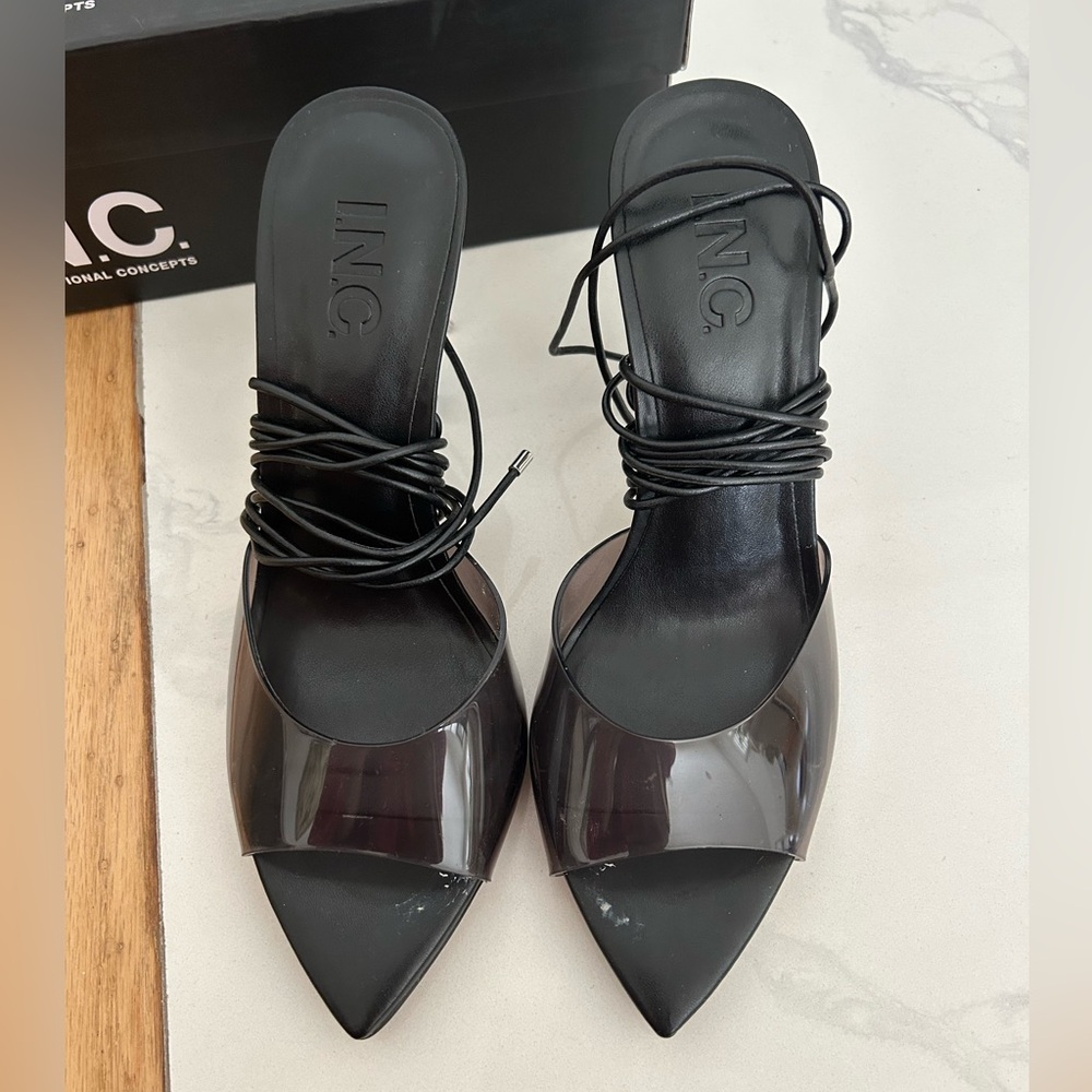INC International Concepts Black Pointed Toe Lace-Up Heels